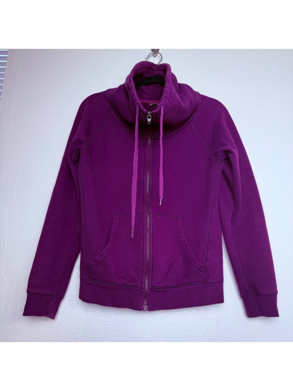 Zella Purple XS Full-Zip Sweatshirt With High Neck & Drawstrings